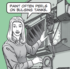 Paint often peels on bulging tanks